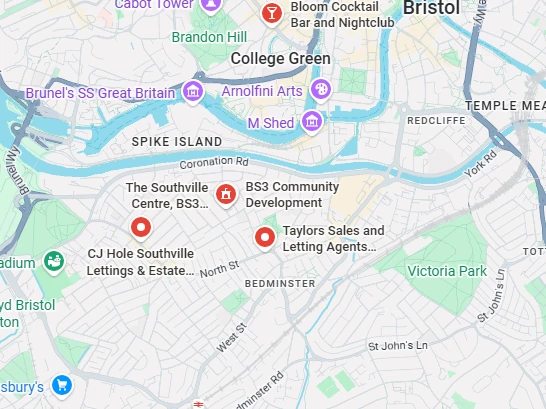 Street map of the Southville, Bristol neighbourhood near Corner & Bloom